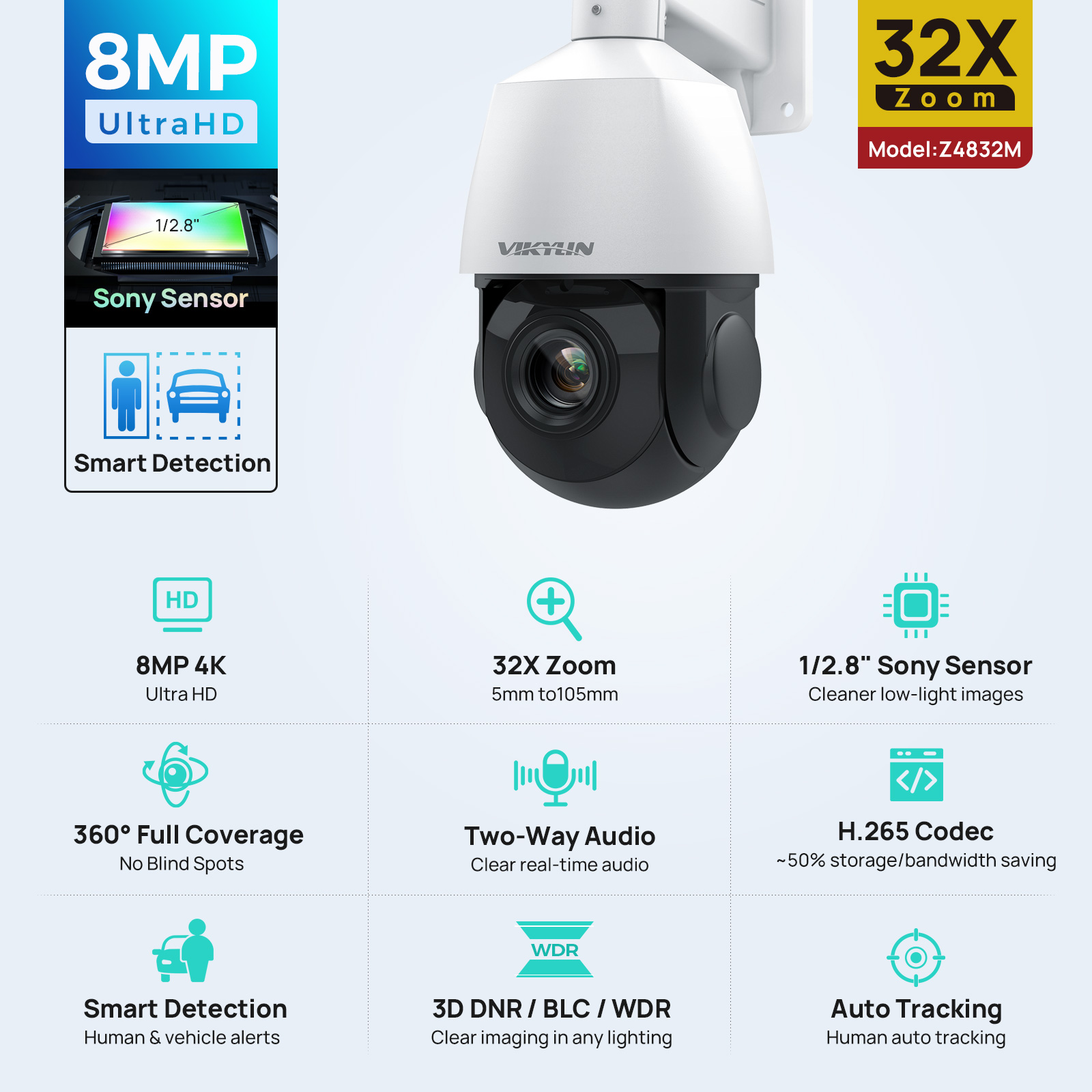 Vikylin 4K 8MP PTZ 32X Zoom 10 - đánh giá và giá Outdoor Power G Sensor